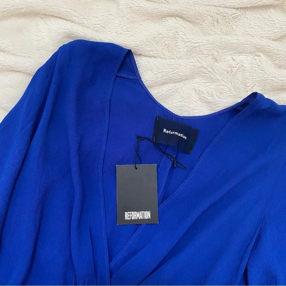 NWT Reformation Westport high low v-neck dress size 6 cobalt blue BRAND NEW - Picture 5 of 6